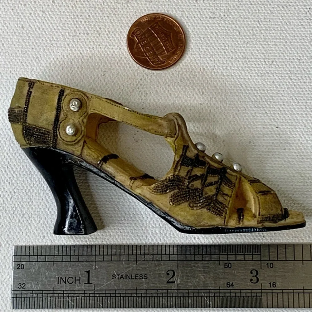Miniature Mary Jane Shoe Beaded Chunky High Heel Fashion Figurine Collectible